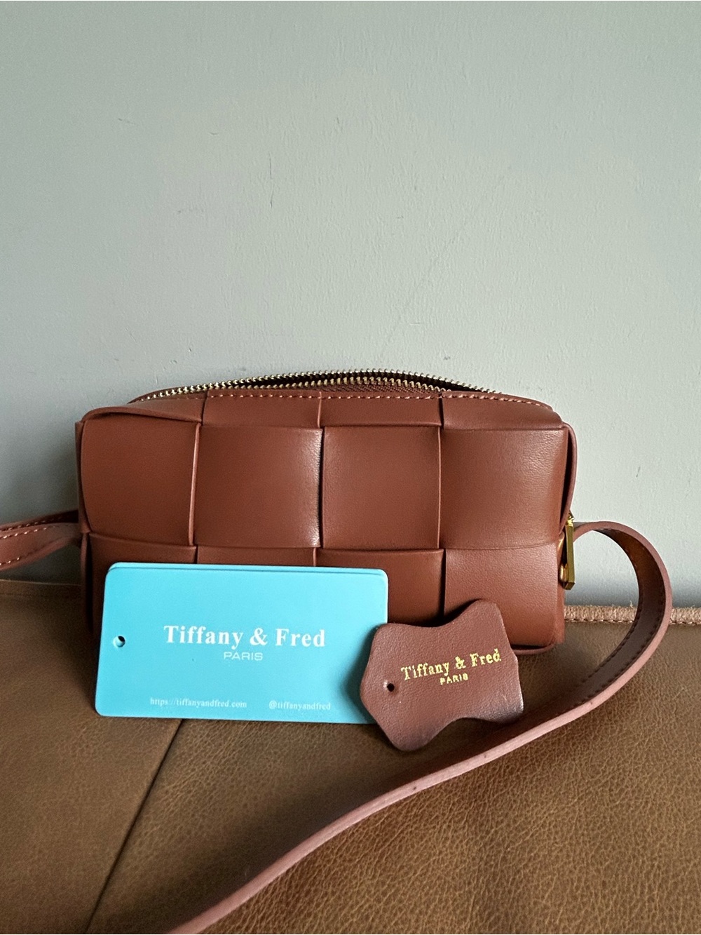 Tiffany & Fred Brown Woven Leather Crossbody Bag